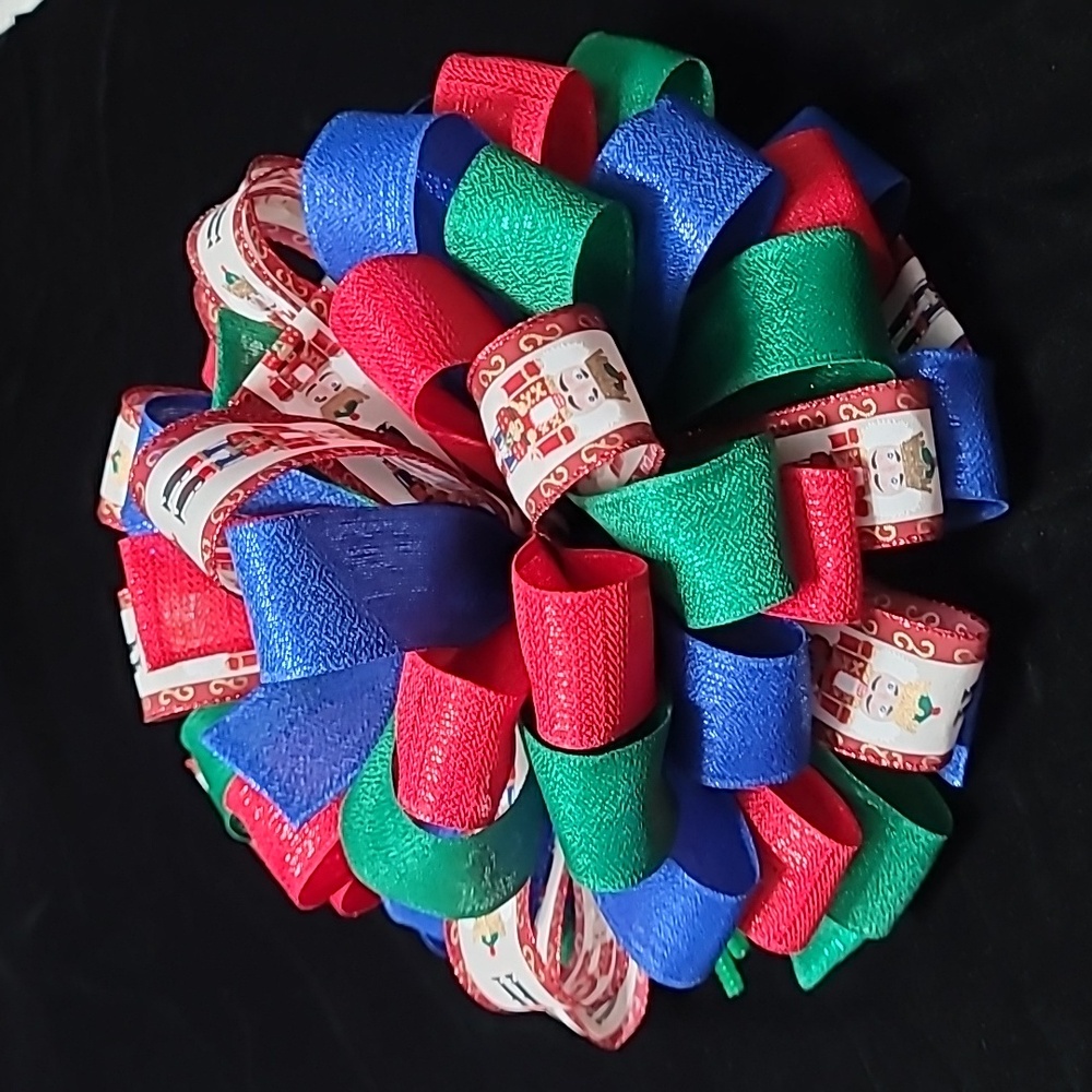 Christmas Tree Bow Topper, Nutcracker Red Green Blue Tree Topper Bow 44 Loop Bow